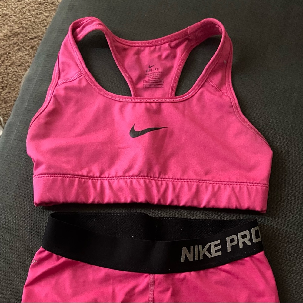 Hot pink Nike pro sport top and bottom set